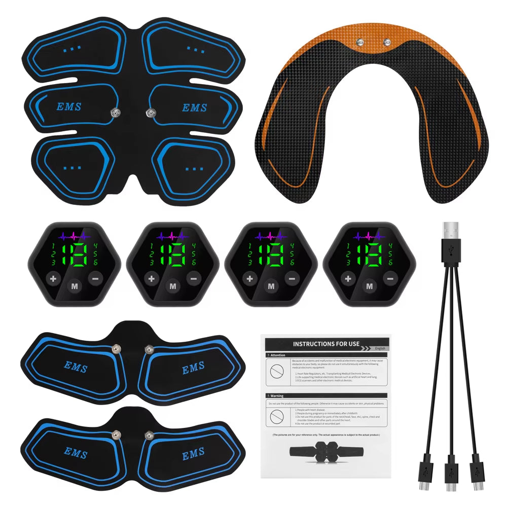 LCD Display Muscle Stimulator EMS Abdominal Hip Trainer Toner USB Abs Fitness Training Home Gym Weight Loss Body Slimming