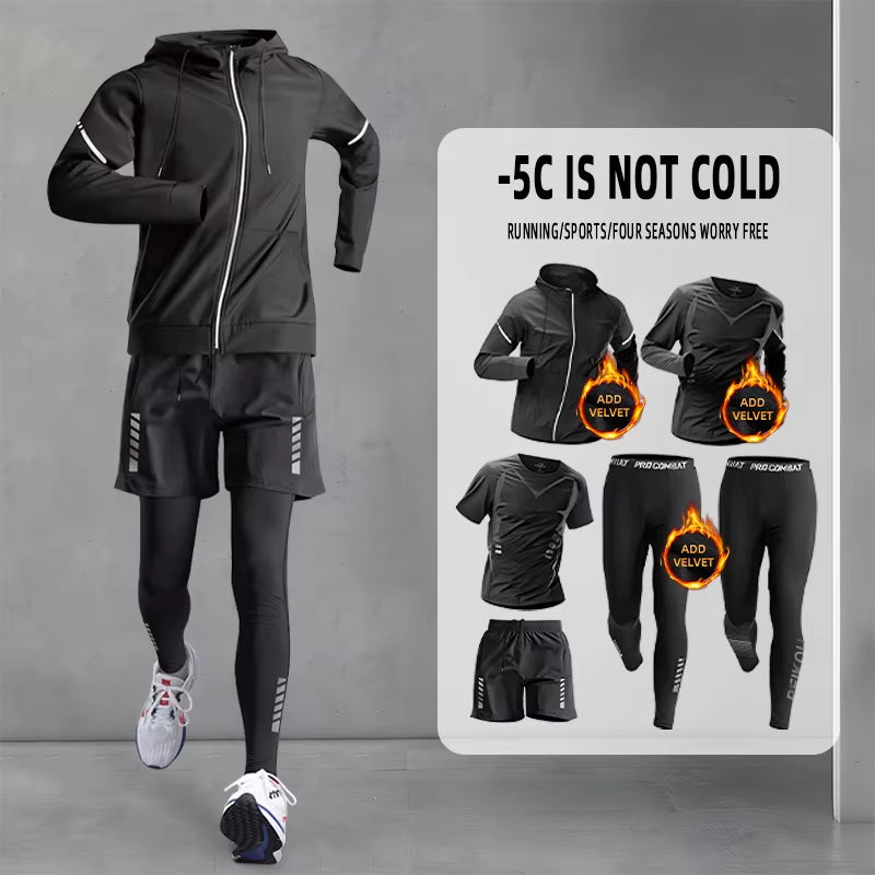 Sports Suit Men'S Fitness Clothes Autumn and Winter Running Speed Drying Clothes Equipment Winter Professional Morning Running C