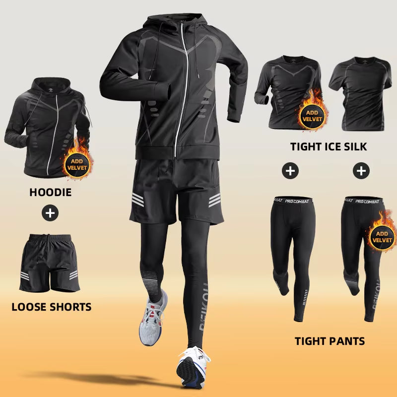 Sports Suit Men'S Fitness Clothes Autumn and Winter Running Speed Drying Clothes Equipment Winter Professional Morning Running C