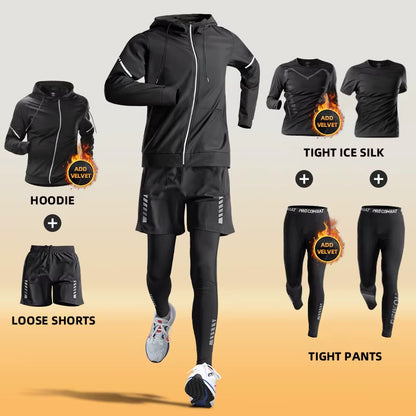 Sports Suit Men'S Fitness Clothes Autumn and Winter Running Speed Drying Clothes Equipment Winter Professional Morning Running C