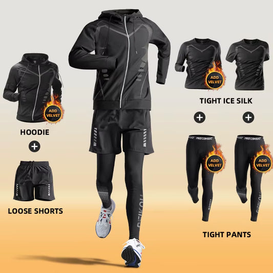 Sports Suit Men'S Fitness Clothes Autumn and Winter Running Speed Drying Clothes Equipment Winter Professional Morning Running C