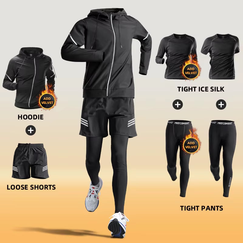 Sports Suit Men'S Fitness Clothes Autumn and Winter Running Speed Drying Clothes Equipment Winter Professional Morning Running C