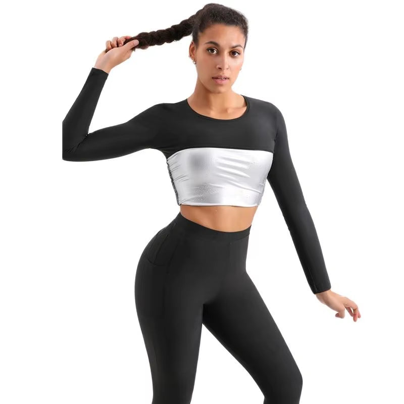 Sauna Suit for Women Weight Loss Sweat Suit Slim Fitness Clothes Women Sweat Sauna Jacket Pant Gym Workout Shirt